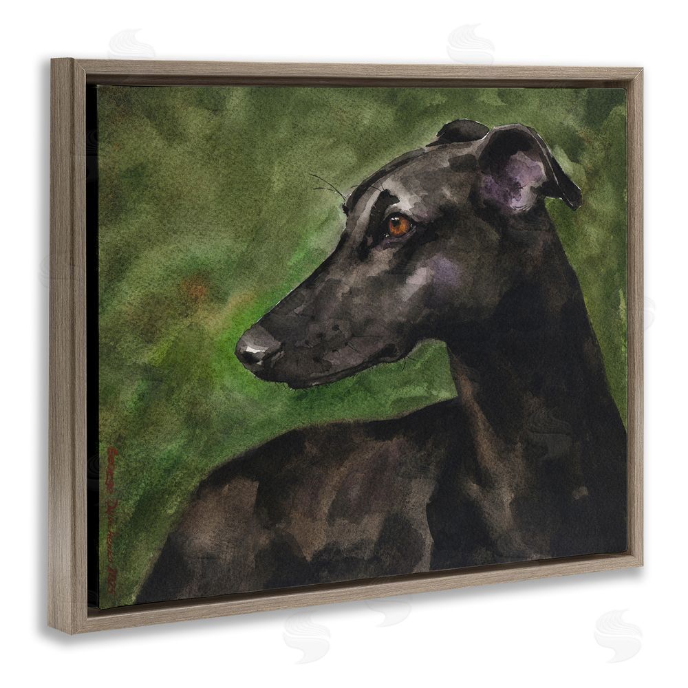 George Dyachenko Black Greyhound Portrait Brown Floating Frame Canvas Wall Art Print