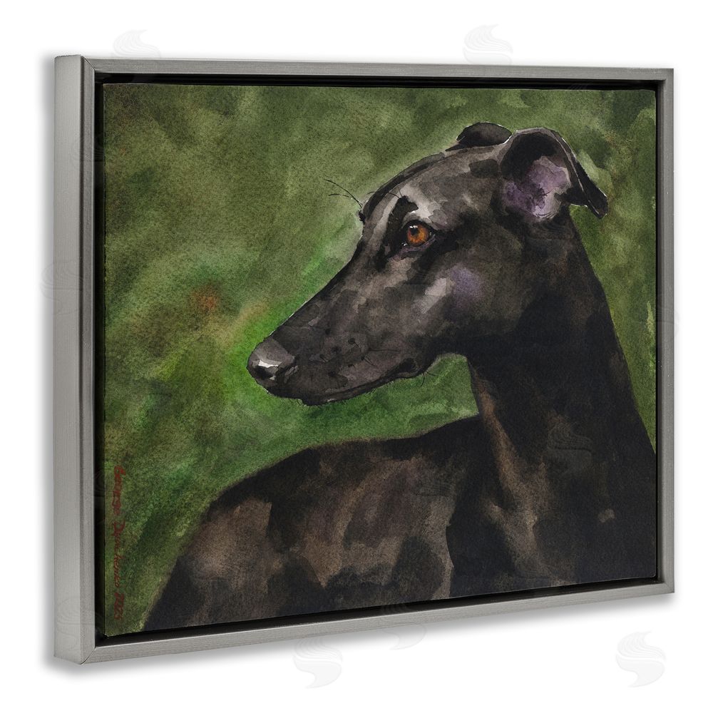 George Dyachenko Black Greyhound Portrait Gray Floating Frame Canvas Wall Art Print