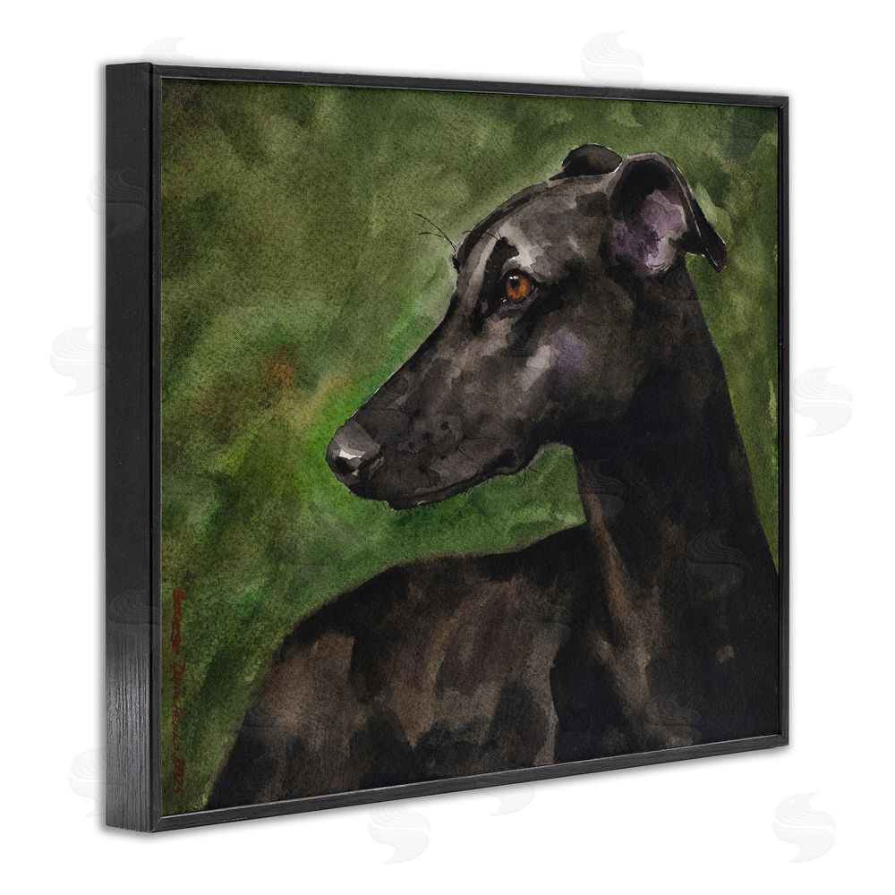 George Dyachenko Black Greyhound Portrait Black Framed Giclee Wall Art Print