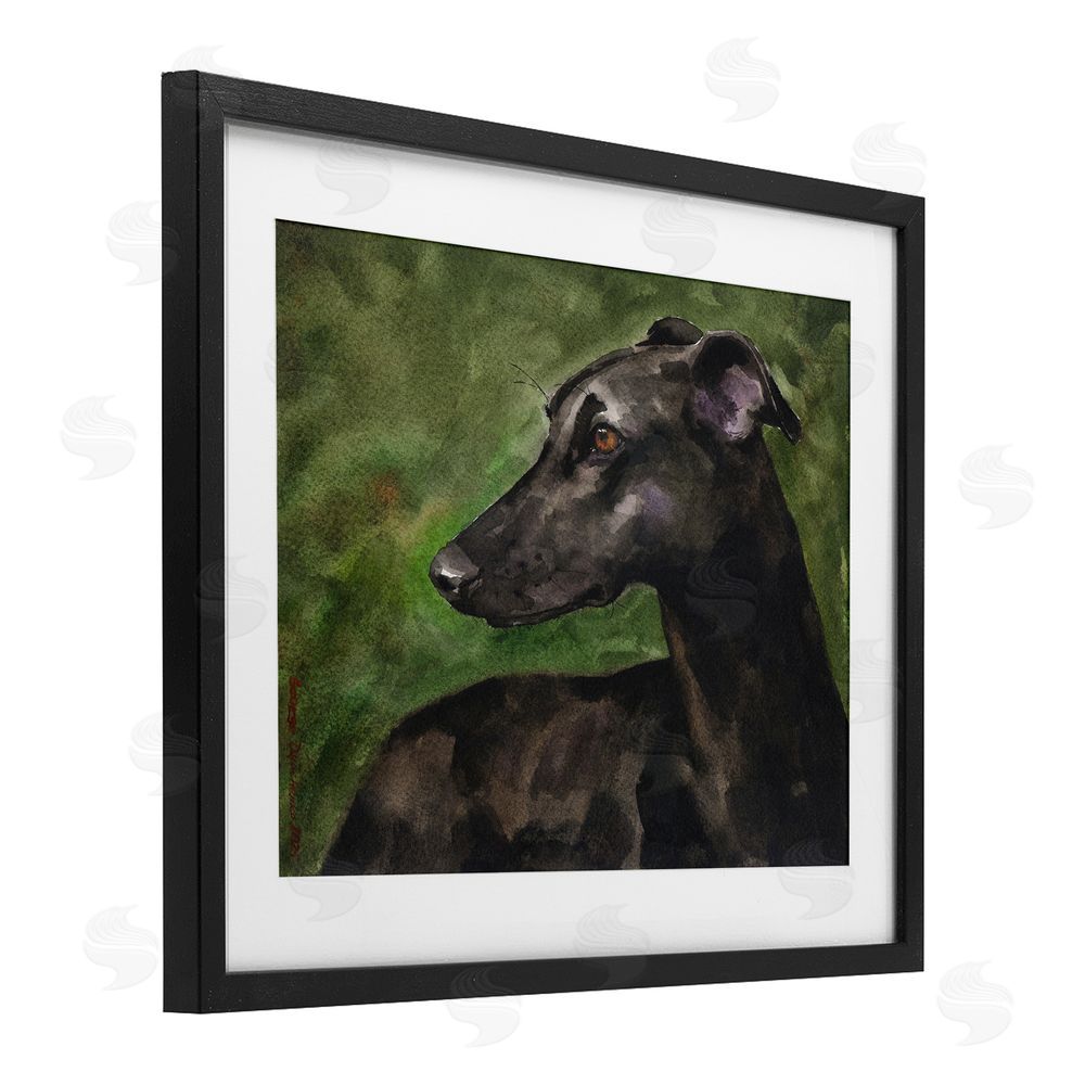 George Dyachenko Black Greyhound Portrait Black Framed Print Under Glass Wall Art