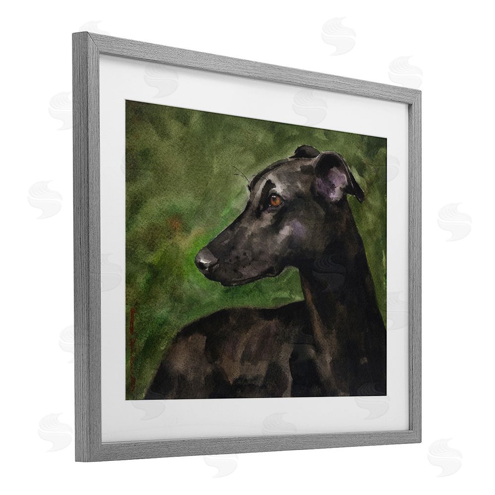 George Dyachenko Black Greyhound Portrait Gray Framed Print Under Glass Wall Art