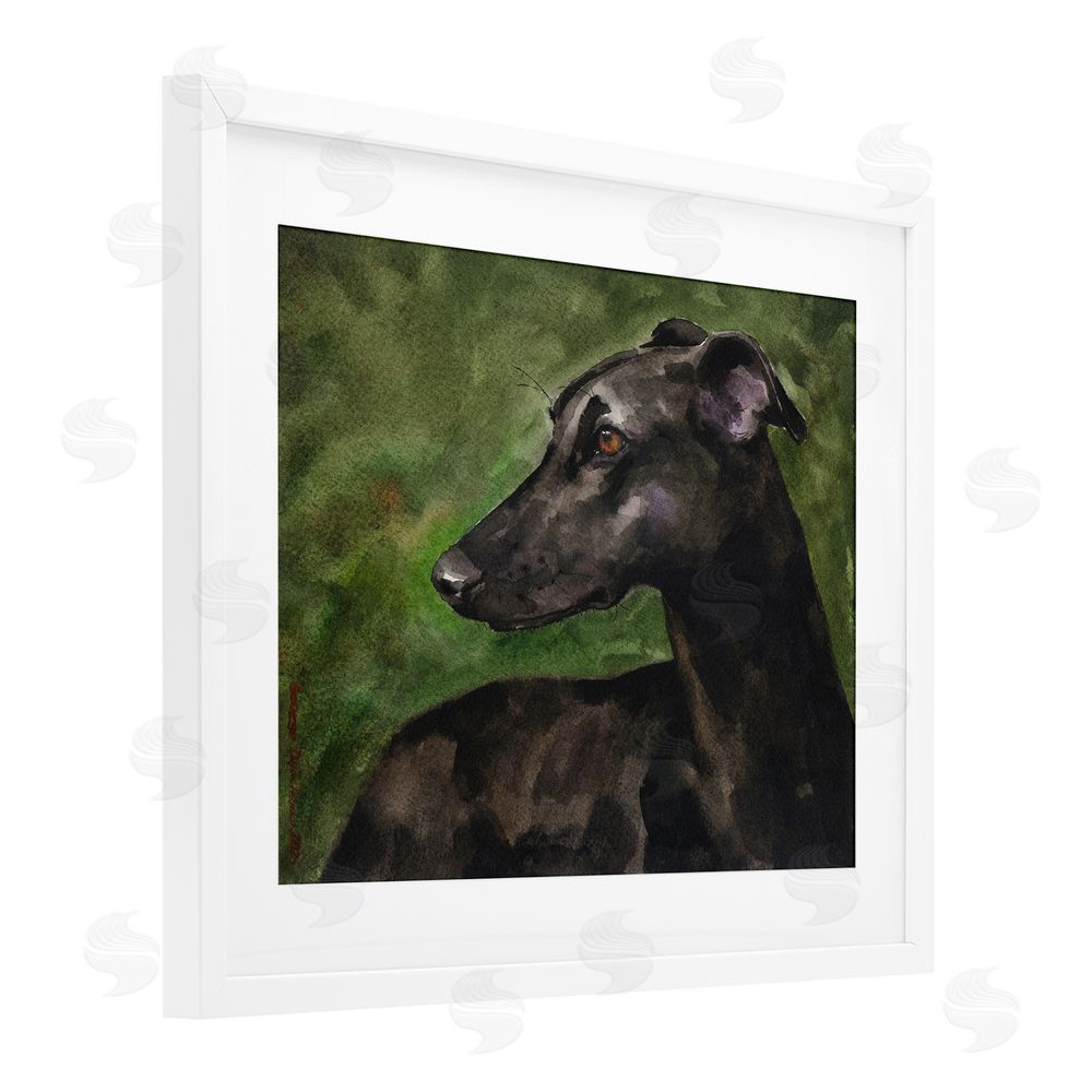 George Dyachenko Black Greyhound Portrait White Framed Print Under Glass Wall Art