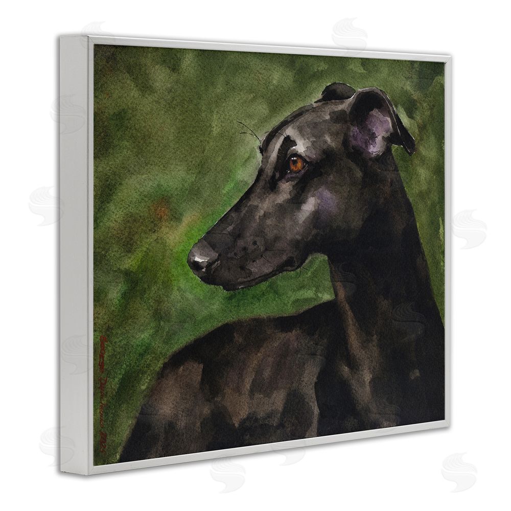 George Dyachenko Black Greyhound Portrait White Framed Giclee Wall Art Print