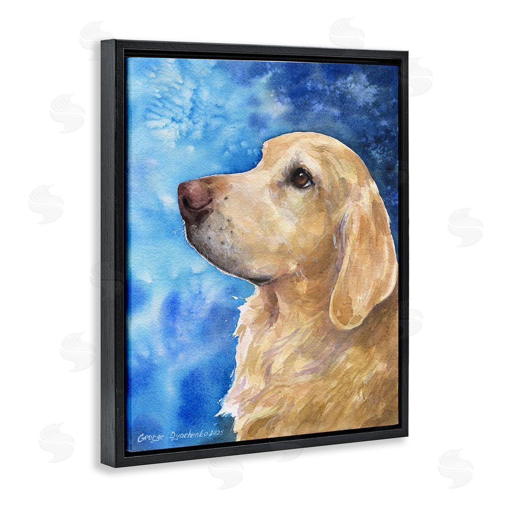 George Dyachenko Golden Retriever Portrait on Azure Black Floating Frame Canvas Wall Art Print