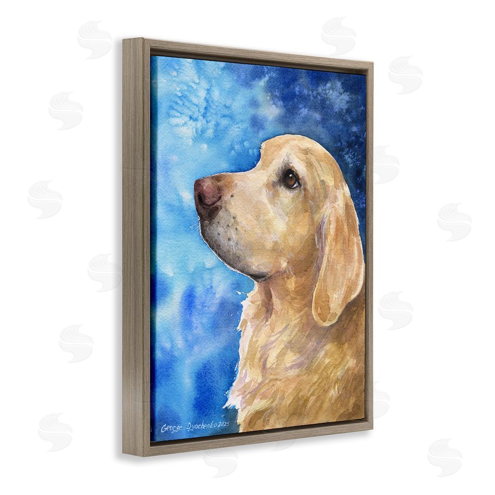 George Dyachenko Golden Retriever Portrait on Azure Brown Floating Frame Canvas Wall Art Print