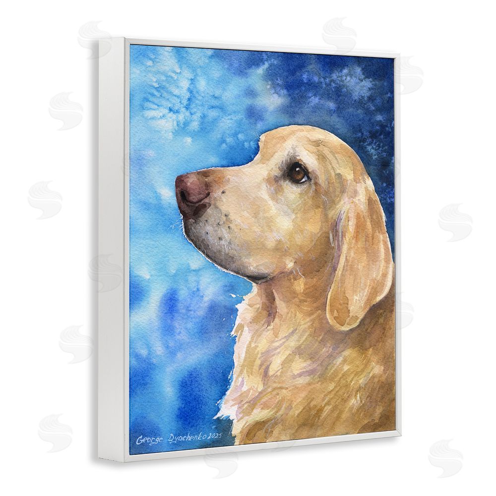 George Dyachenko Golden Retriever Portrait on Azure White Framed Giclee Wall Art Print