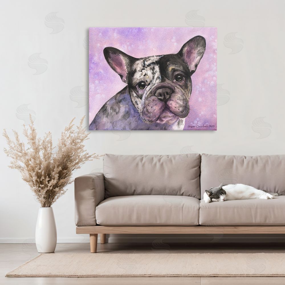 George Dyachenko Harlequin French Bulldog Stretched Canvas Wall Art in Room