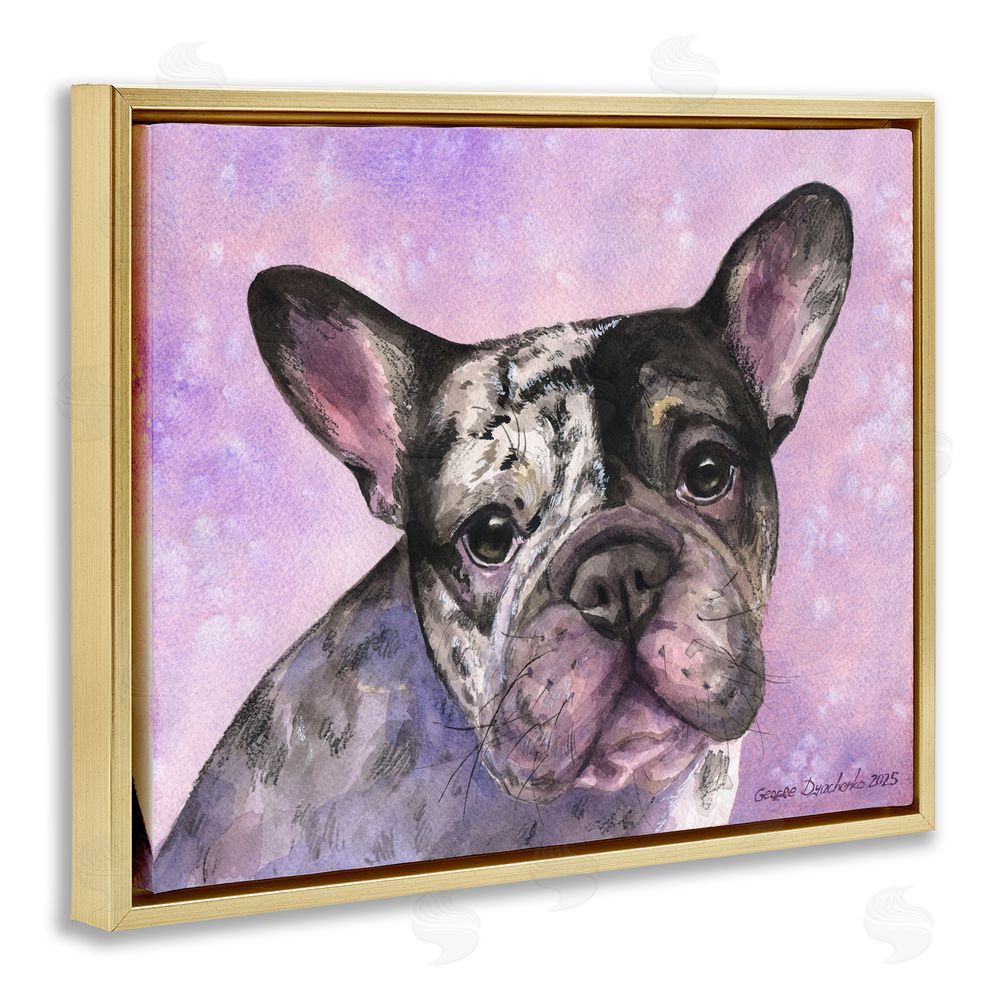 George Dyachenko Harlequin French Bulldog Gold Floating Frame Canvas Wall Art