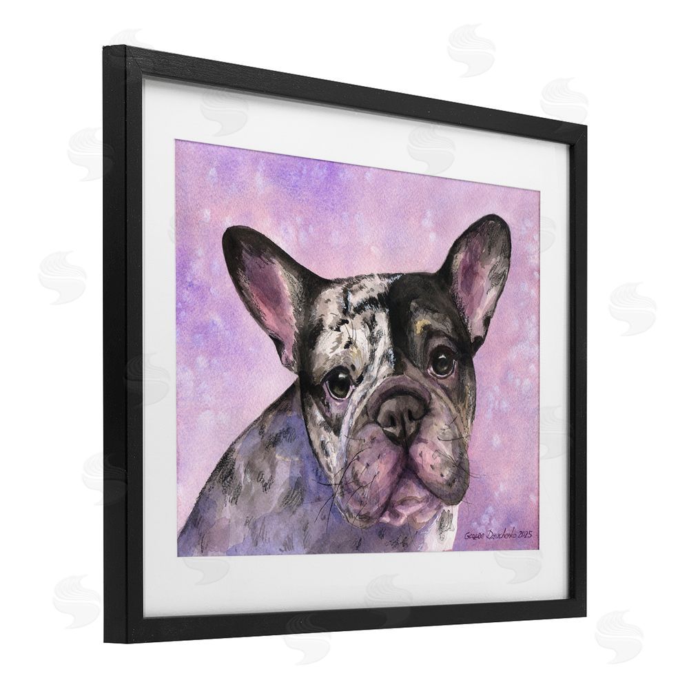 George Dyachenko Harlequin French Bulldog Black Framed Print Under Glass with Mat Wall Art