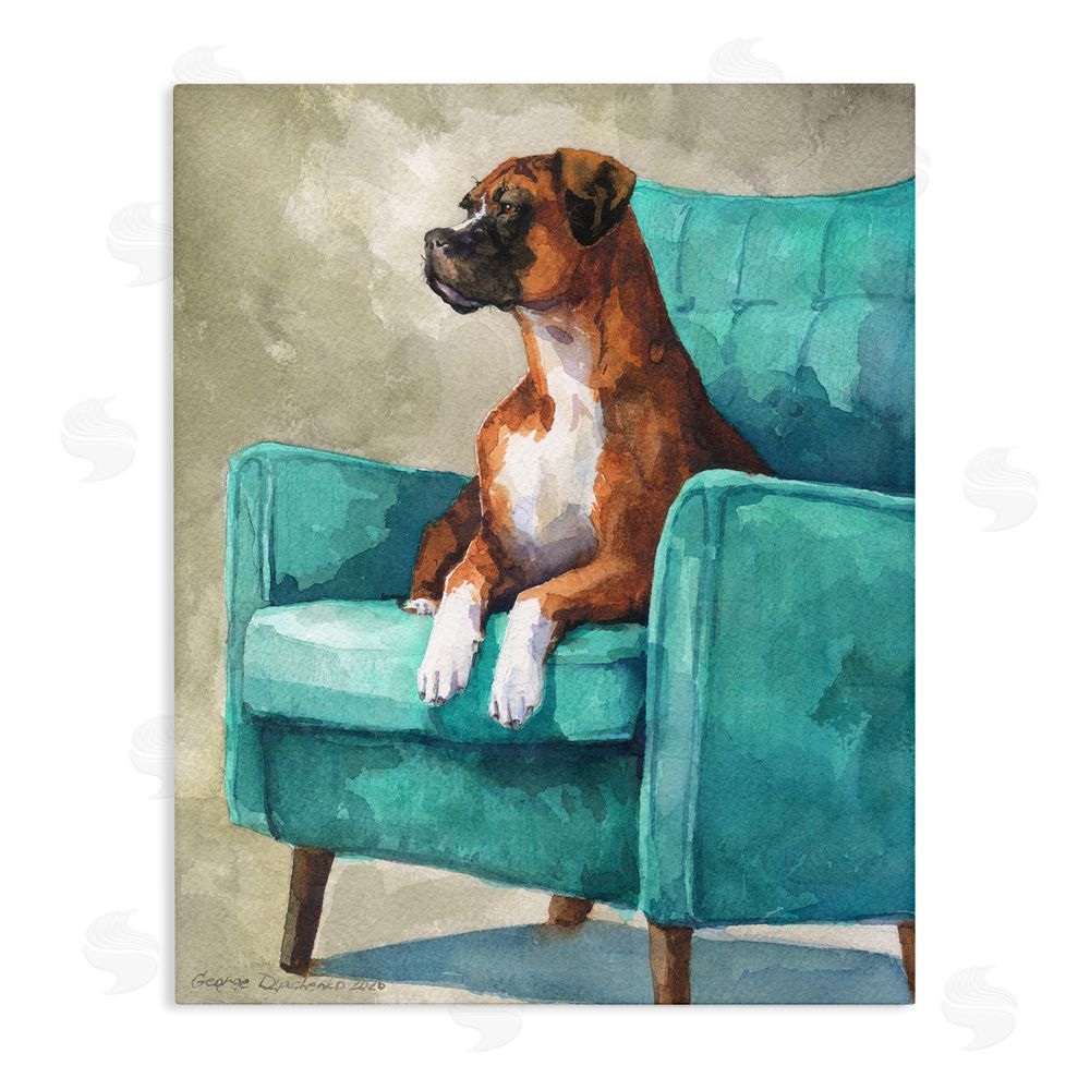 George Dyachenko Majesty Boxer on Armchair Stretched Canvas Wall Art Print