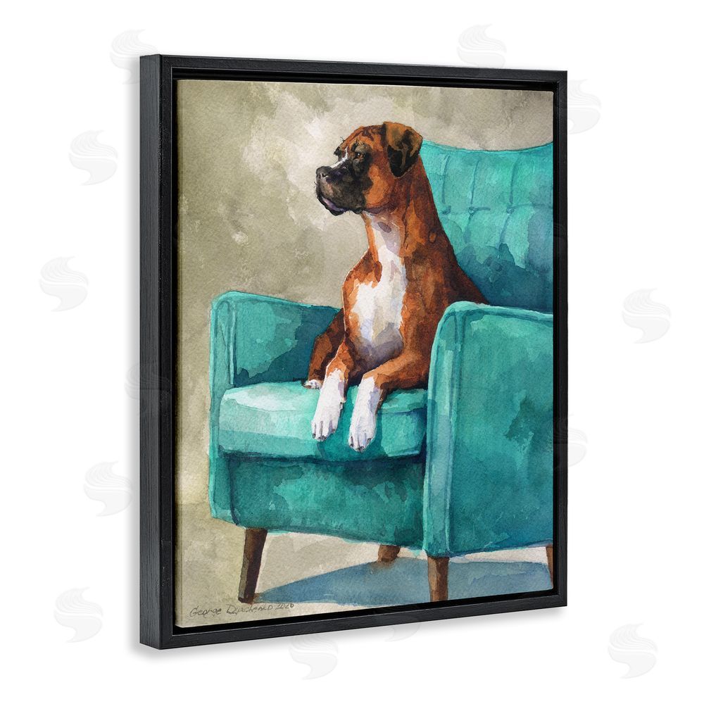 George Dyachenko Majesty Boxer on Armchair Black Floating Frame Canvas Wall Art Print