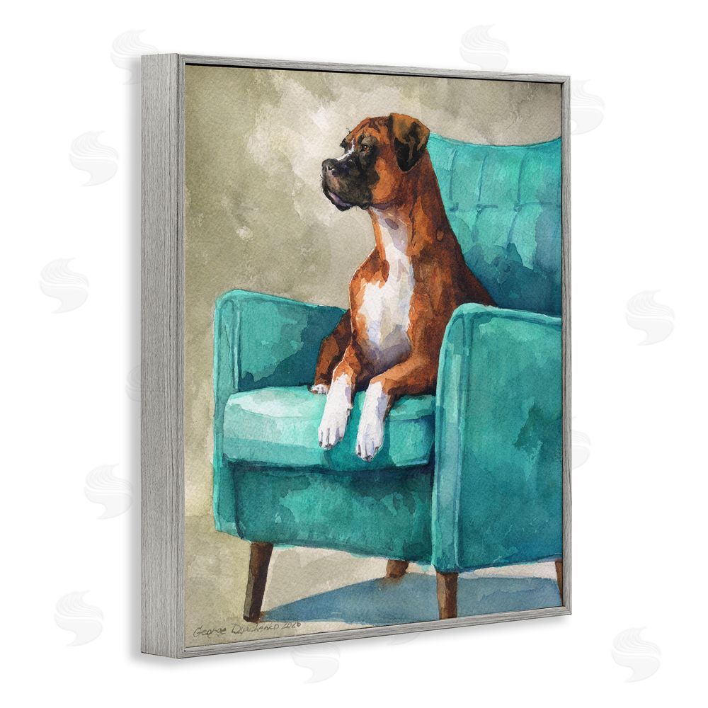 George Dyachenko Majesty Boxer on Armchair Gray Framed Giclee Wall Art Print