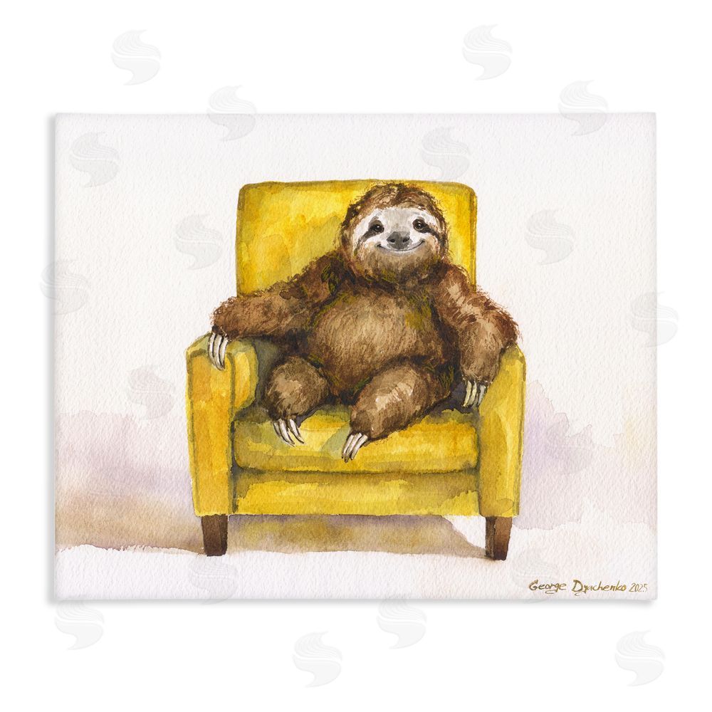 George Dyachenko Happy Sloth Relaxing on Armchair Stretched Canvas Wall Art