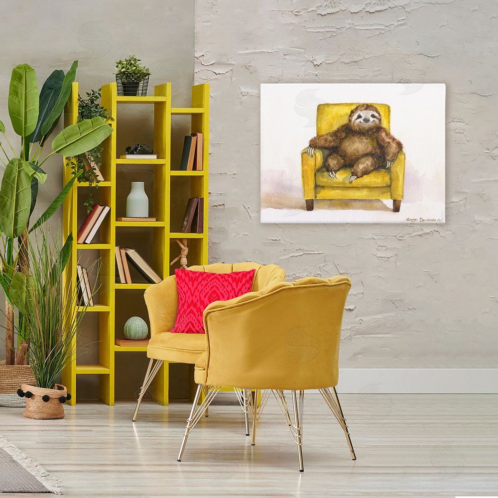 George Dyachenko Happy Sloth Relaxing on Armchair Stretched Canvas Wall Art in Room