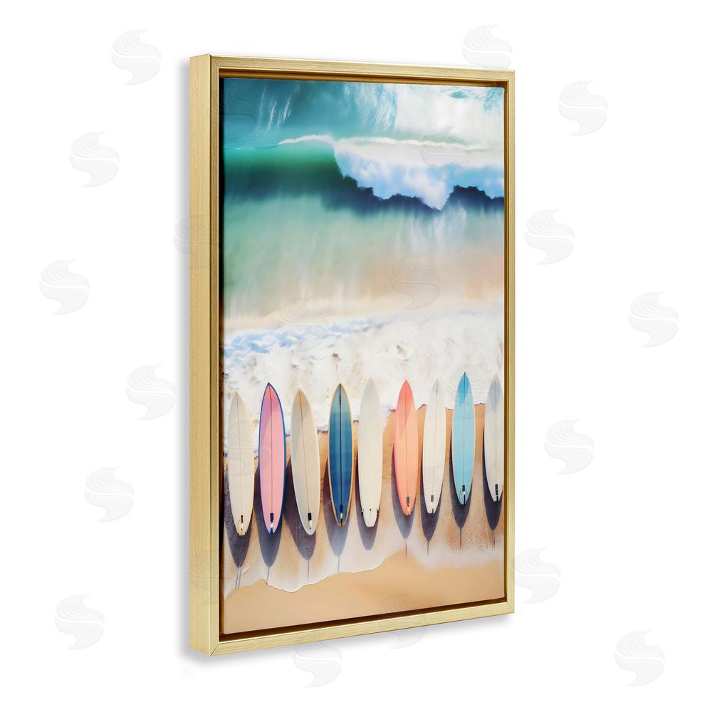 Creative Studio Aerial View Surfboards Shoreline Gold Floating Frame Stretched Canvas Wall Art Print