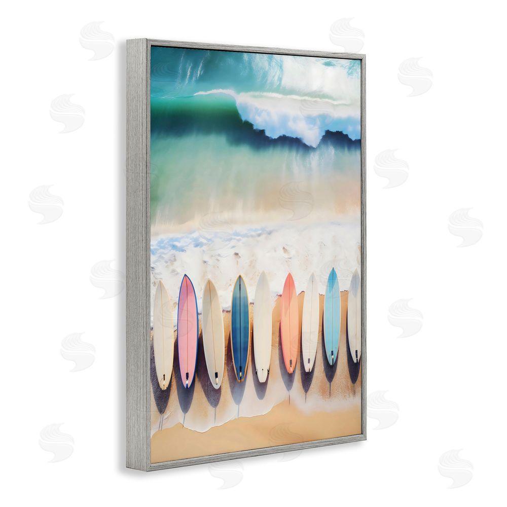 Creative Studio Aerial View Surfboards Shoreline Gray Framed Giclee Wall Art Print