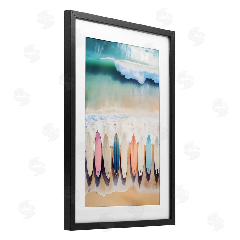 Creative Studio Aerial View Surfboards Shoreline Black Framed Print Under Glass with Matting Wall Art