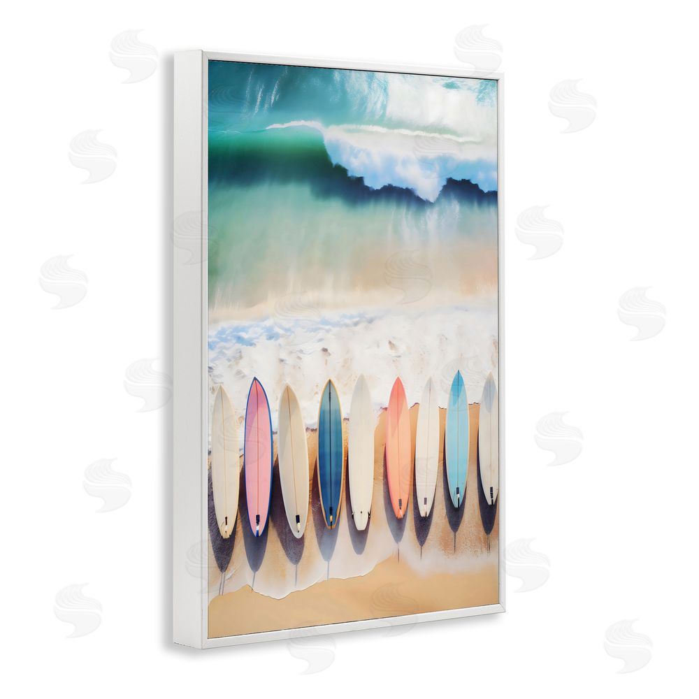 Creative Studio Aerial View Surfboards Shoreline White Framed Giclee Wall Art Print