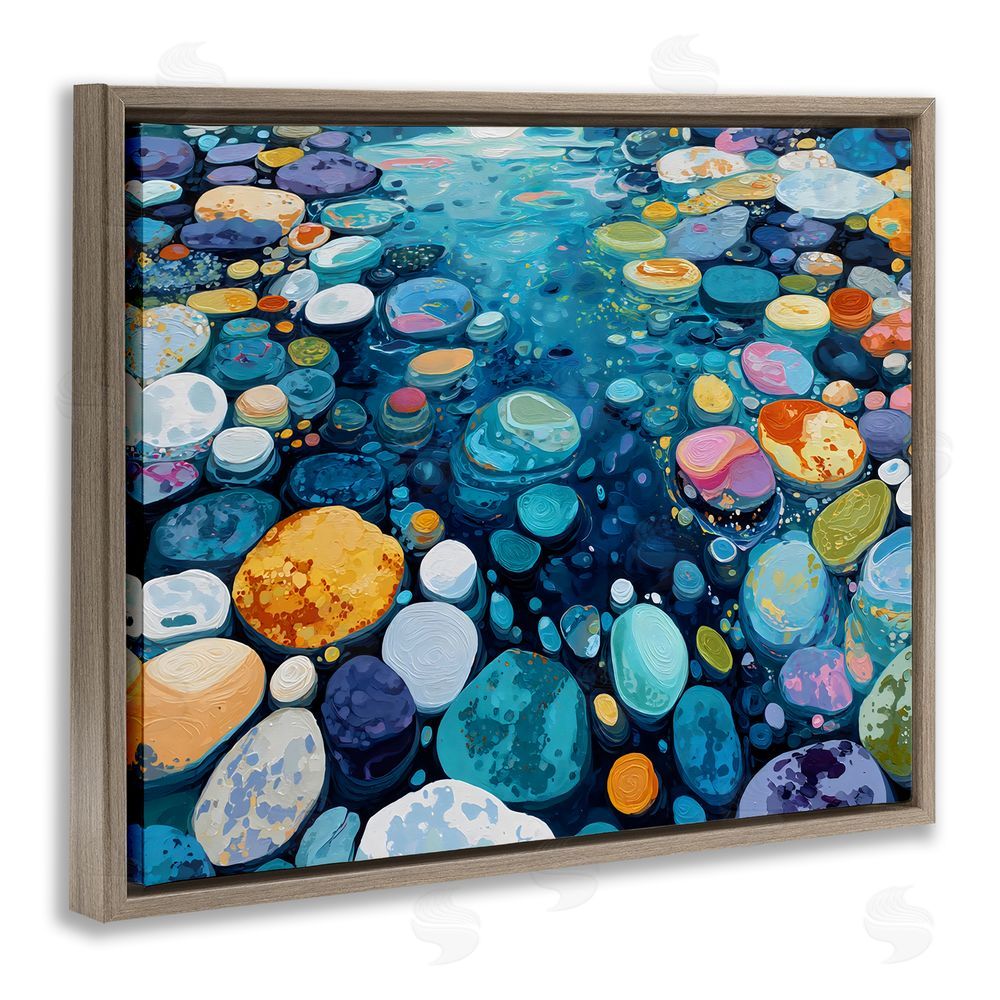 Franklyn Gregory Rainbow Rocks in River Brown Floating Framed Canvas Wall Art