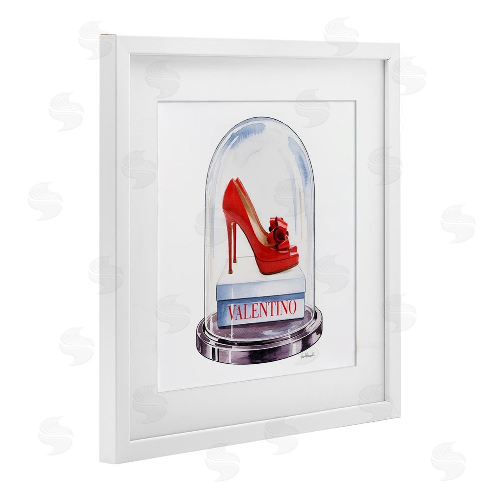 Amanda Greenwood Red Heels in Bell Jar White Framed Print Under Glass Wall Art