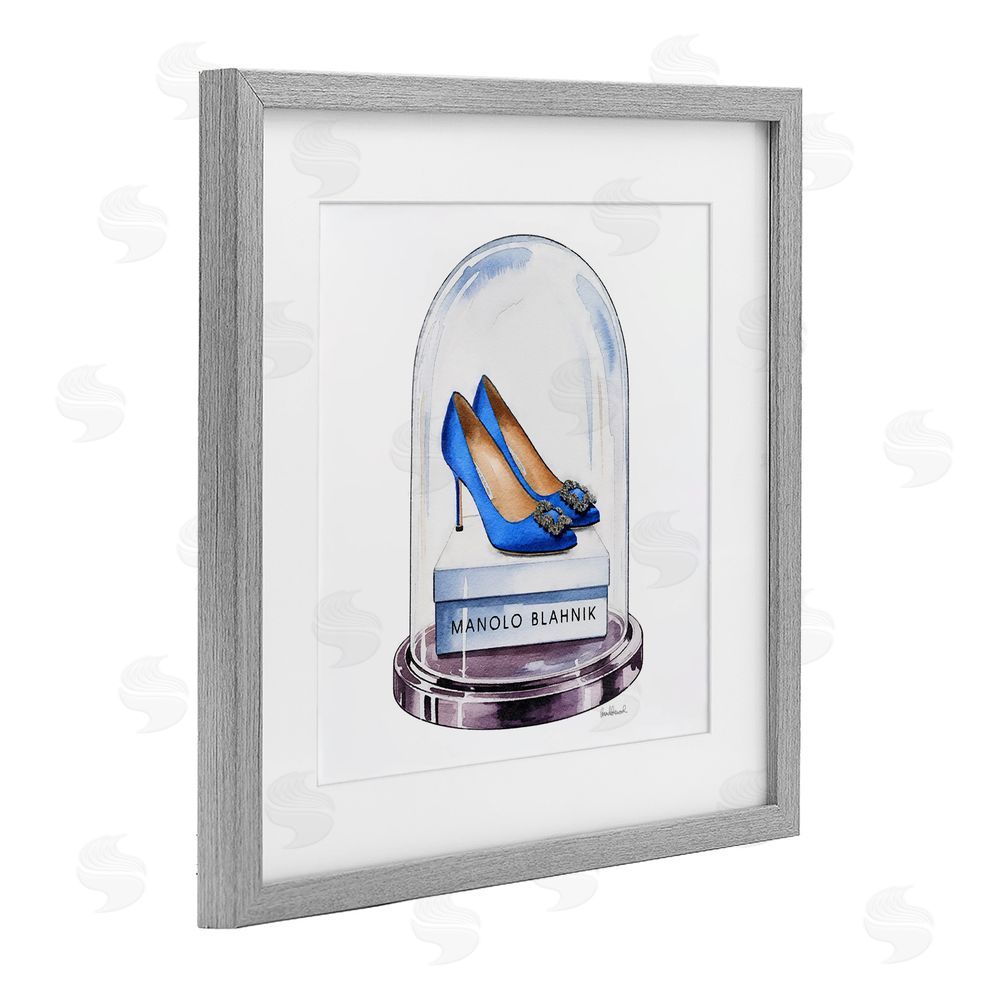Amanda Greenwood Blue Heels in Bell Jar Gray Framed Print Under Glass Wall Art