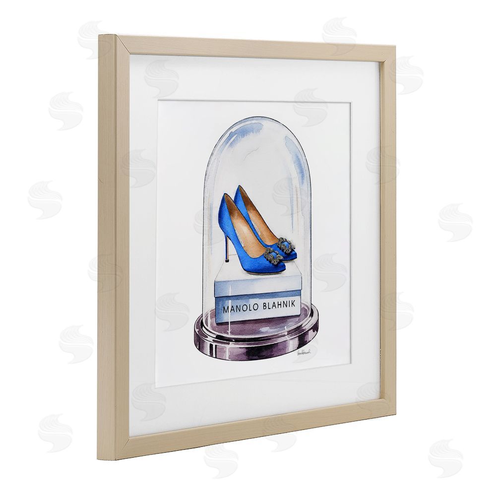 Amanda Greenwood Blue Heels in Bell Jar Brown Framed Print Under Glass Wall Art