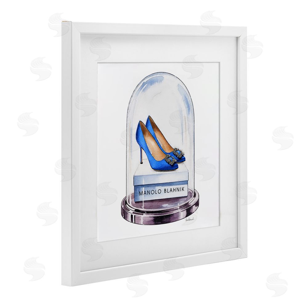 Amanda Greenwood Blue Heels in Bell Jar White Framed Print Under Glass Wall Art