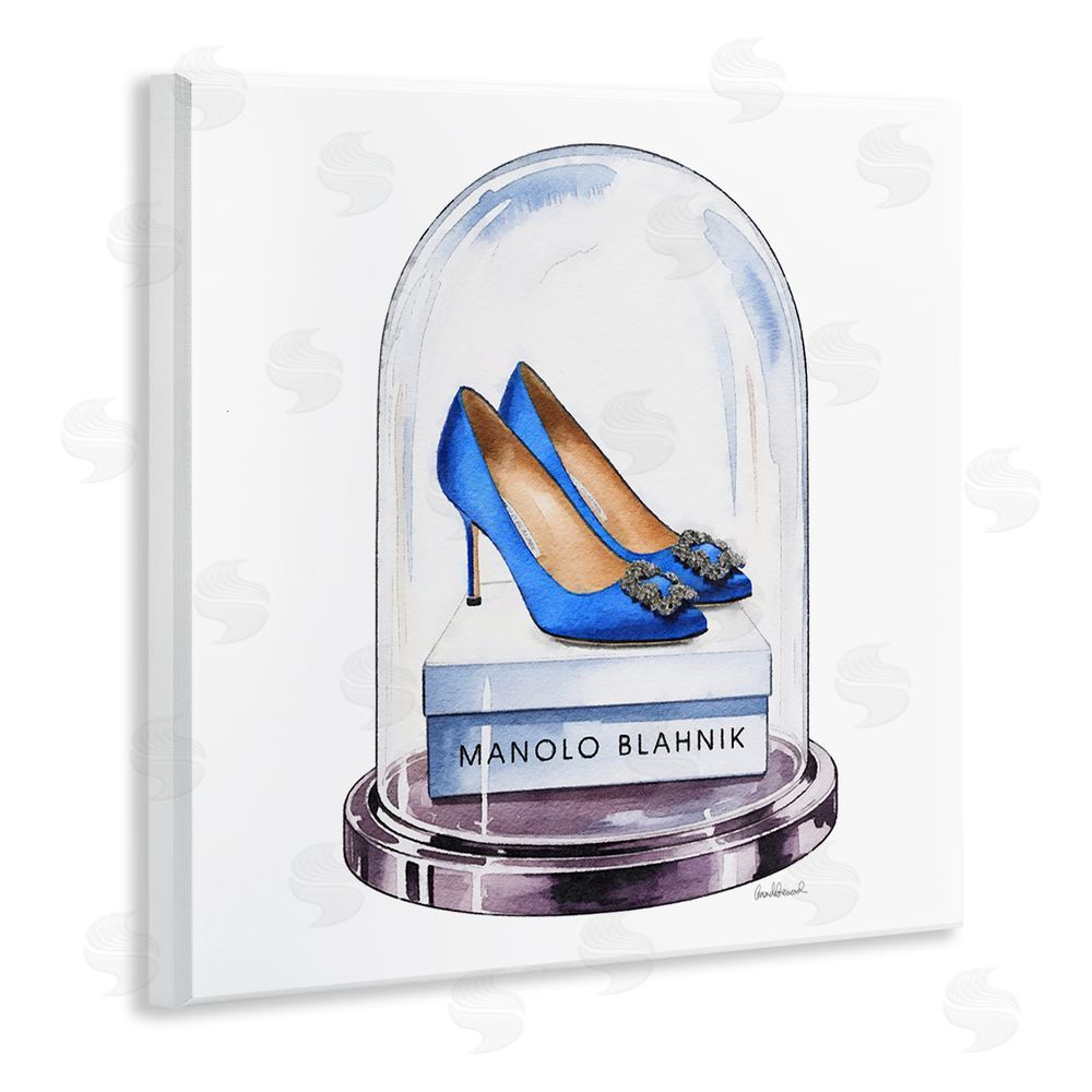 Amanda Greenwood Blue Heels in Bell Jar Wooden Wall Plaque Art Print