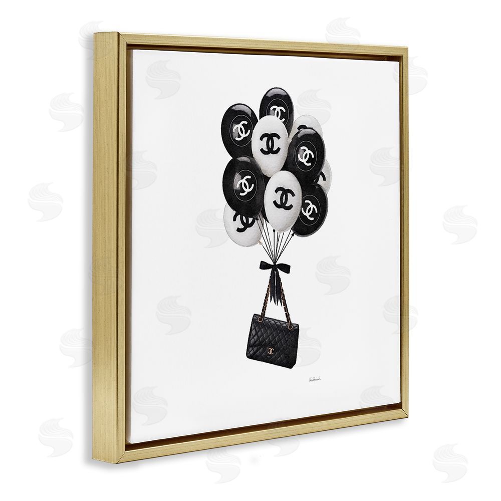 Amanda Greenwood Chic Balloons & Purse Gold Floating Frame Canvas Wall Art Print