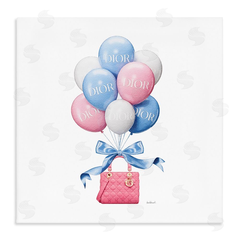 Amanda Greenwood Pink & Blue Handbag Balloons Stretched Canvas Wall Art Print