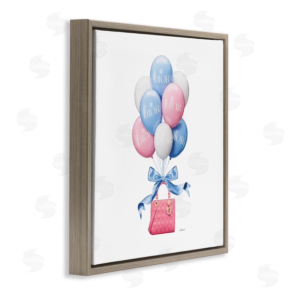 Amanda Greenwood Pink & Blue Handbag Balloons Brown Floating Frame Canvas Wall Art Print