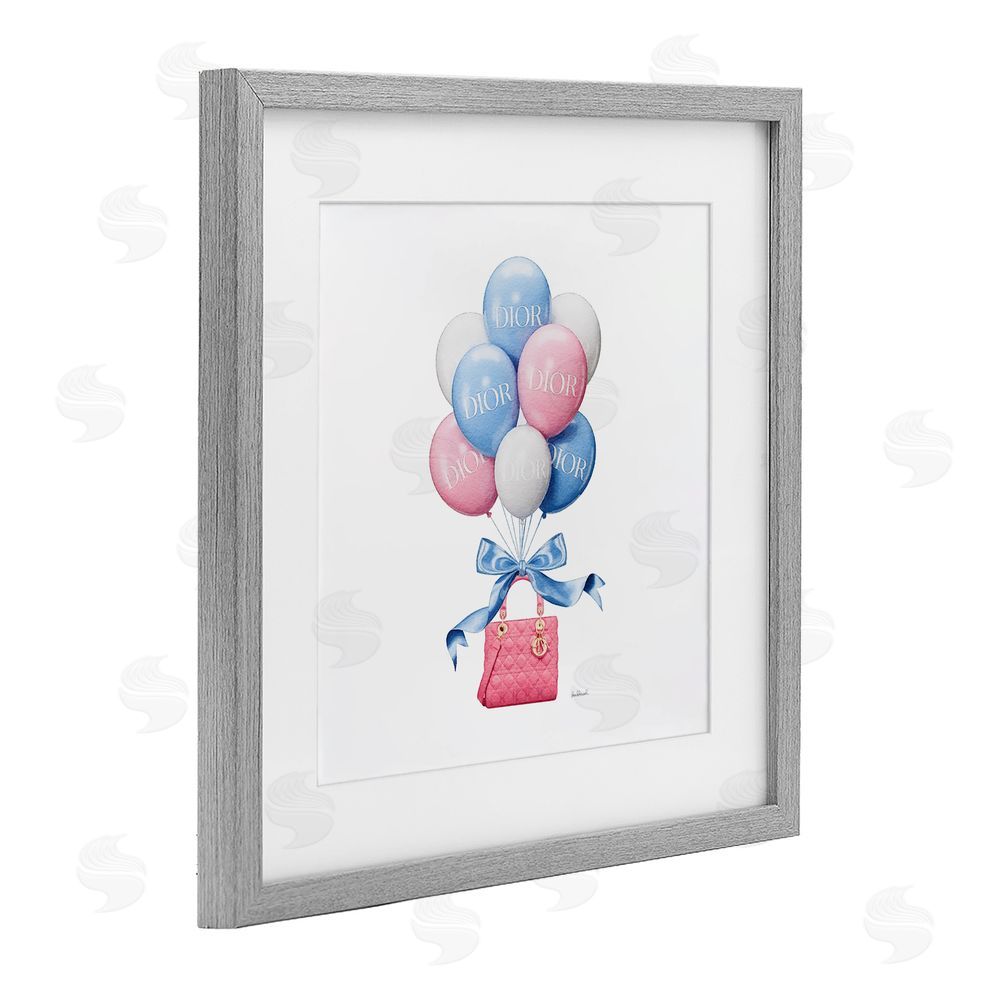 Amanda Greenwood Pink & Blue Handbag Balloons Gray Framed Print Under Glass Wall Art