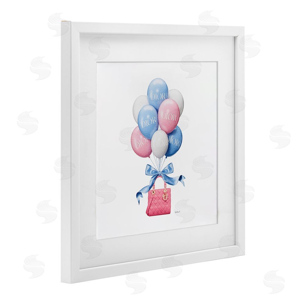 Amanda Greenwood Pink & Blue Handbag Balloons White Framed Print Under Glass Wall Art