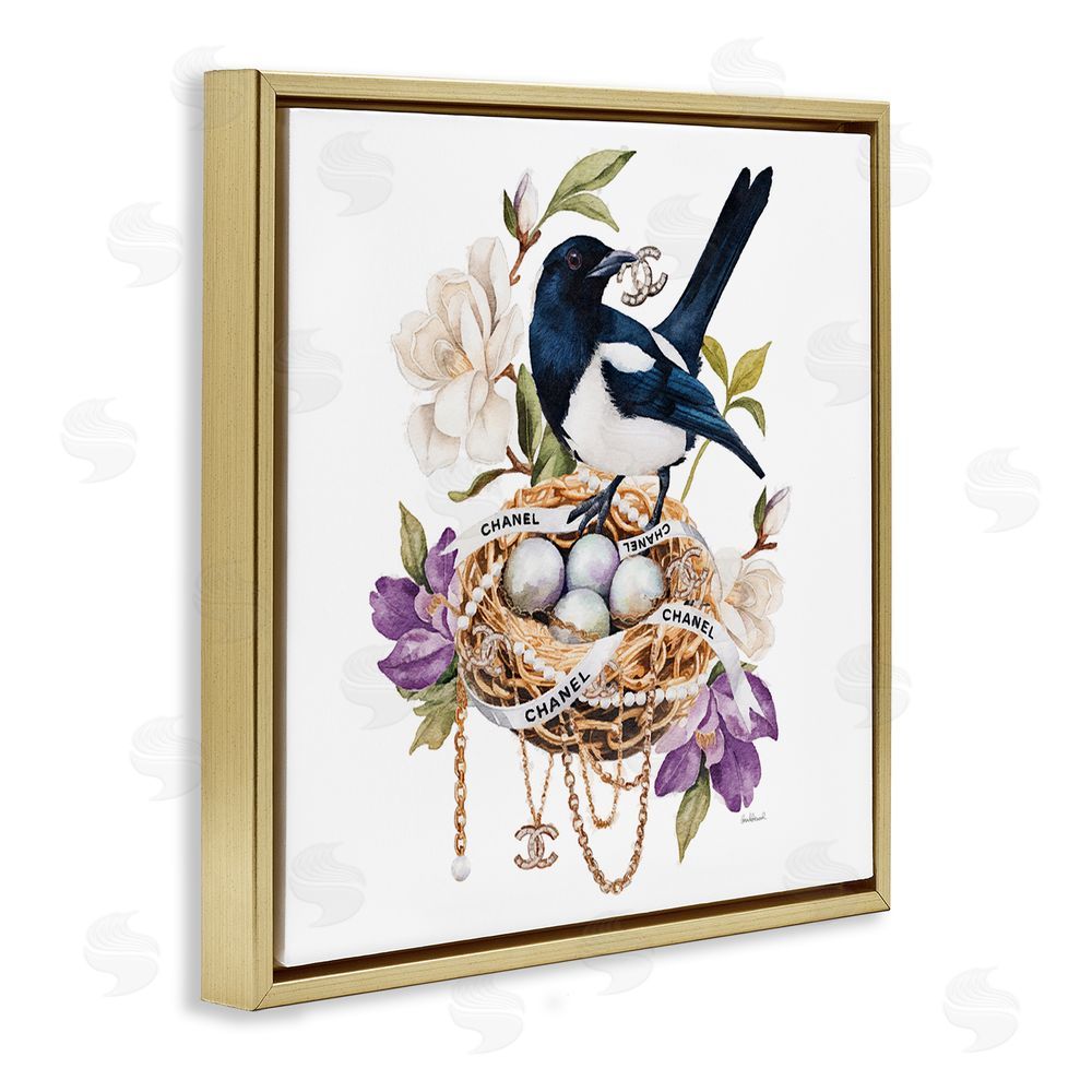 Amanda Greenwood Glam Birds Nest Magnolia Gold Floating Frame Canvas Wall Art Print