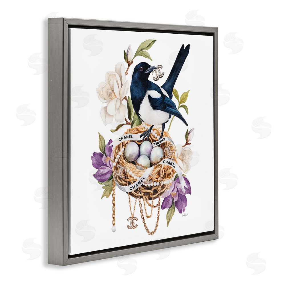 Amanda Greenwood Glam Birds Nest Magnolia Gray Floating Frame Canvas Wall Art Print
