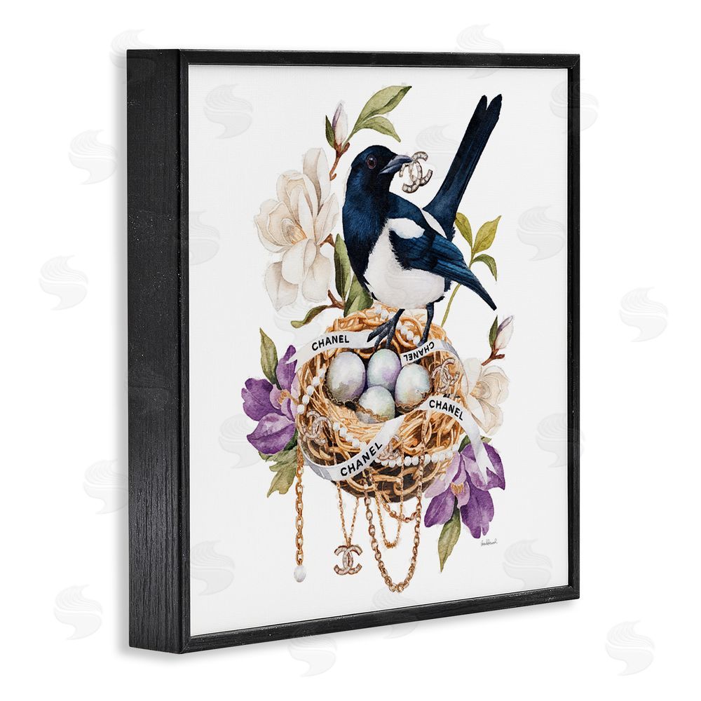Amanda Greenwood Glam Birds Nest Magnolia Black Framed Giclee Wall Art Print