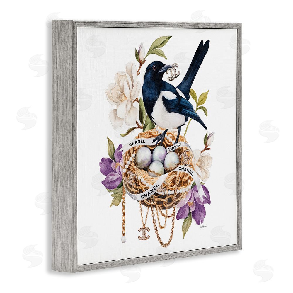 Amanda Greenwood Glam Birds Nest Magnolia Gray Framed Giclee Wall Art Print
