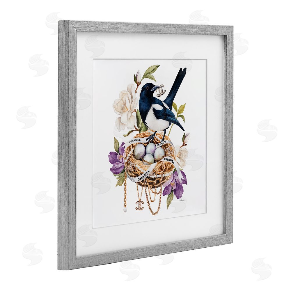 Amanda Greenwood Glam Birds Nest Magnolia Gray Framed Print Under Glass Wall Art