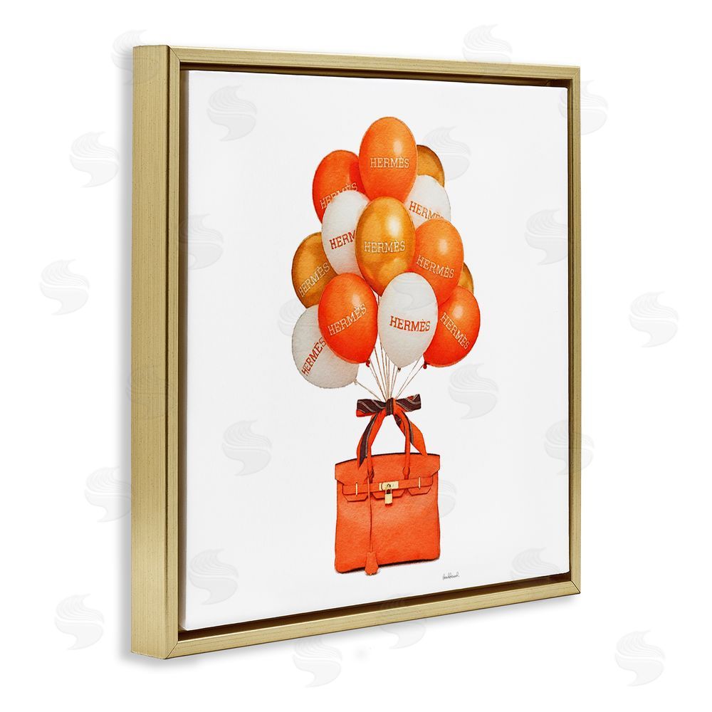 Amanda Greenwood Orange Handbag & Balloons Gold Floating Frame Canvas Wall Art Print