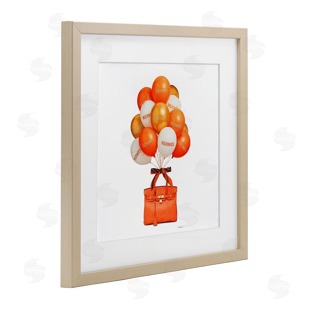 Amanda Greenwood Orange Handbag & Balloons Brown Framed Print Under Glass Wall Art