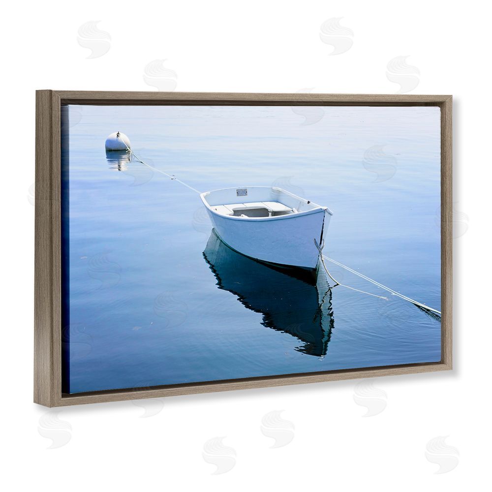 JLM Photographs Boat Tied to Dock Brown Floating Frame Canvas Wall Art Print