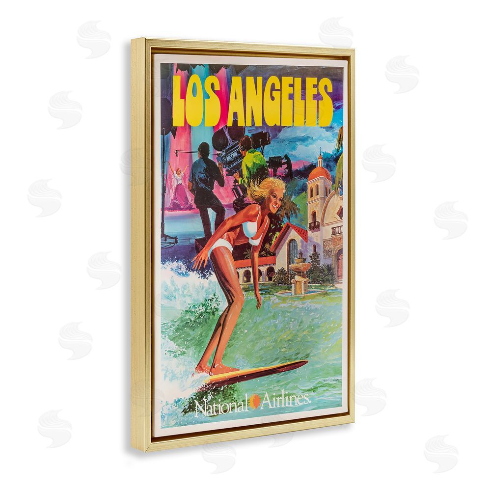 Vintage Posters Vintage Los Angeles Travel Gold Floating Frame Canvas Wall Art Print