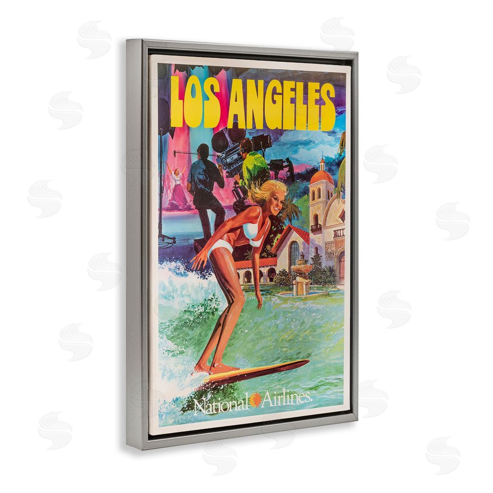 Vintage Posters Vintage Los Angeles Travel Gray Floating Frame Canvas Wall Art Print