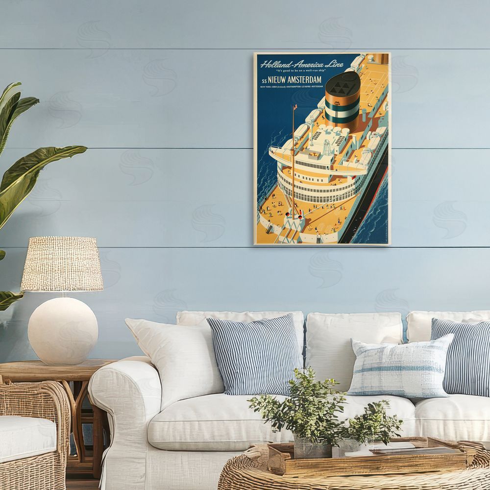 Vintage Posters Nieuw Amsterdam Cruise Ship Stretched Canvas Wall Art Print in Room