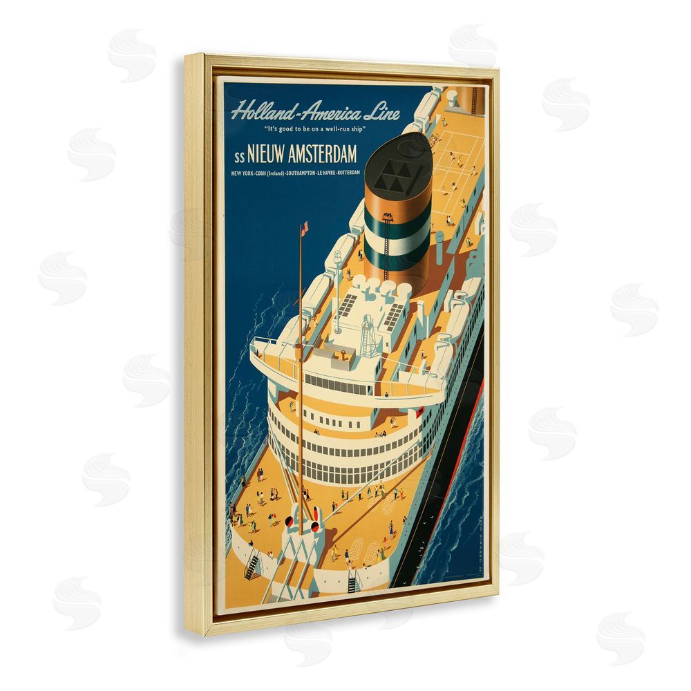 Vintage Posters Nieuw Amsterdam Cruise Ship Gold Floating Frame Canvas Wall Art Print