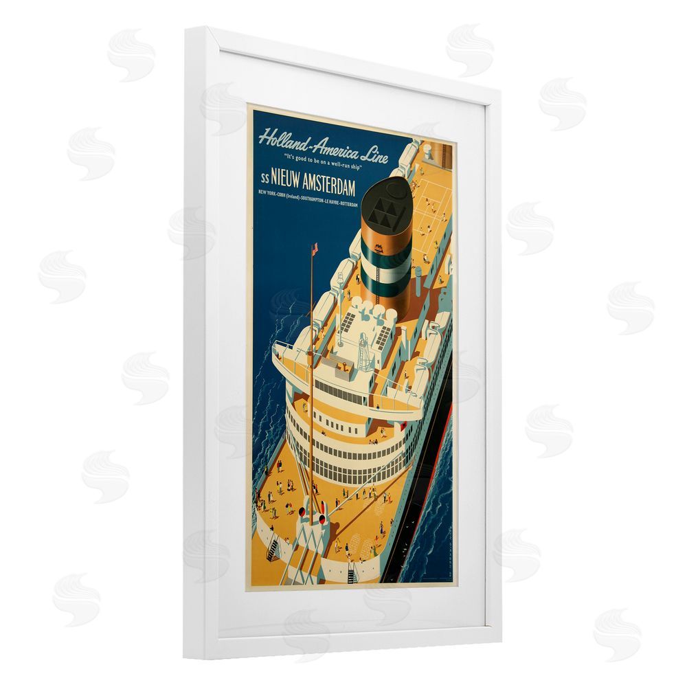 Vintage Posters Nieuw Amsterdam Cruise Ship White Framed Print Under Glass Wall Art