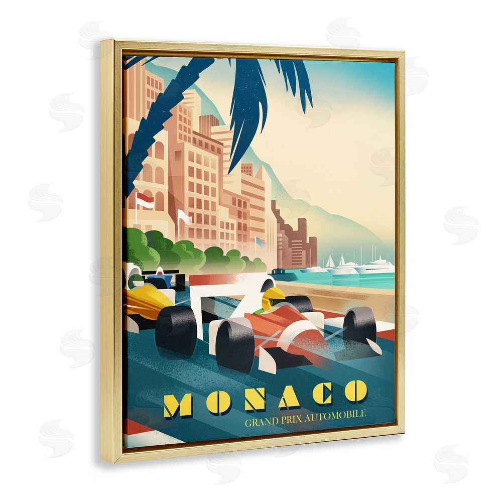 Martin Wickstrom Monaco Grand Prix Racing Gold Floating Frame Canvas Wall Art Print