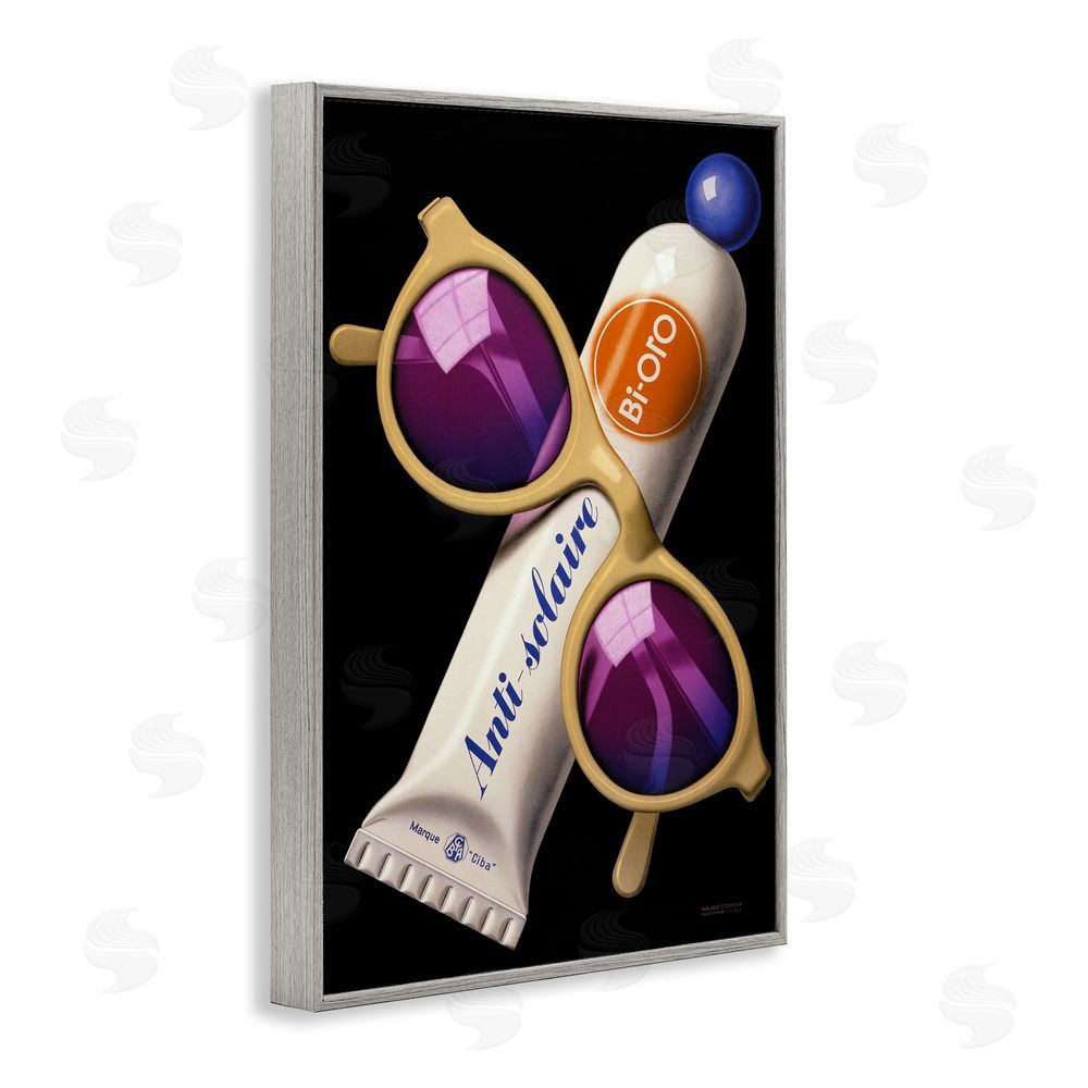 Print Collection Sunblock & Sunglasses Gray Framed Giclee Wall Art Print