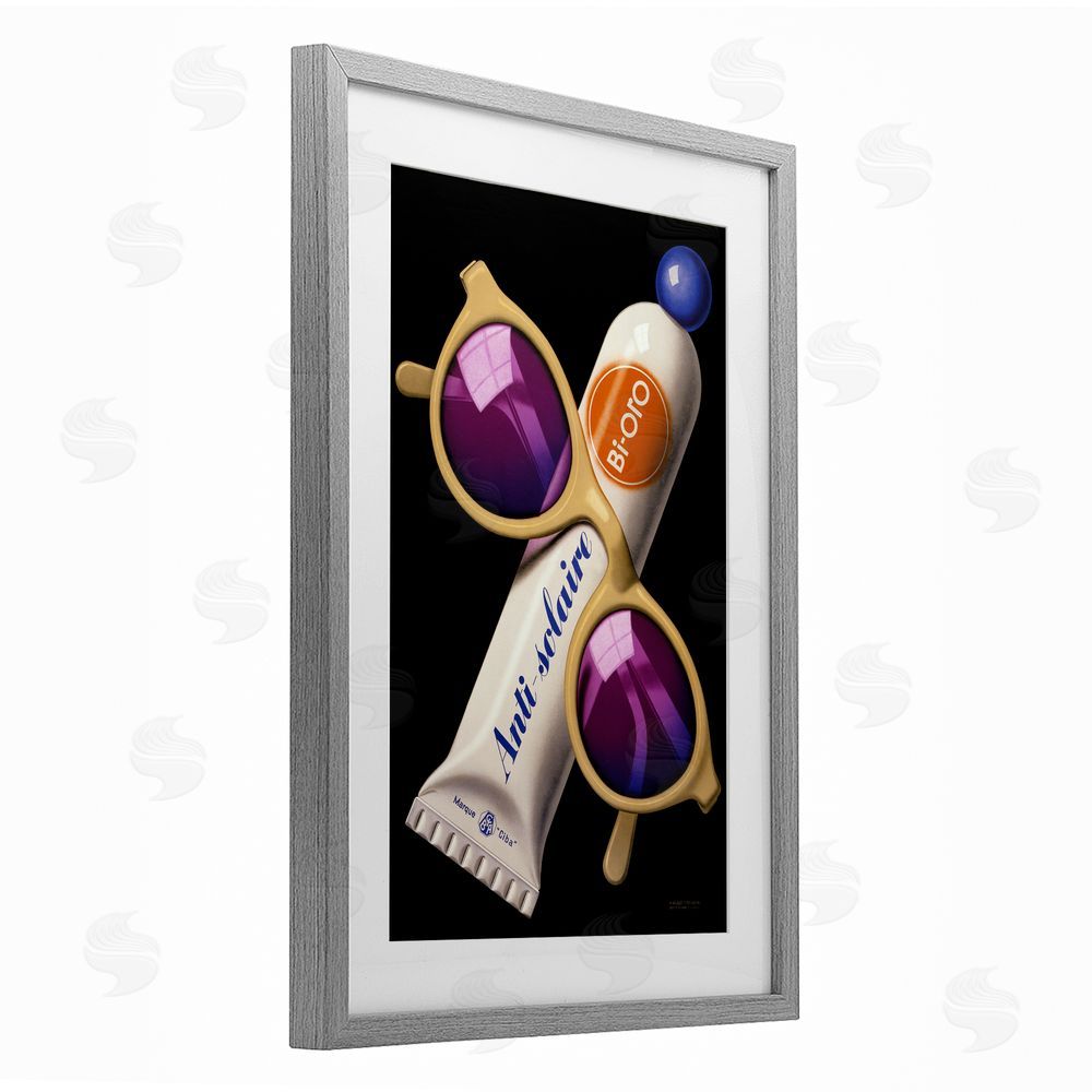 Print Collection Sunblock & Sunglasses Gray Framed Print Under Glass Wall Art