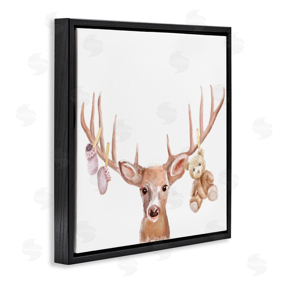 Ali Lynne Baby Girl Deer Antlers Black Floating Frame Canvas Wall Art Print